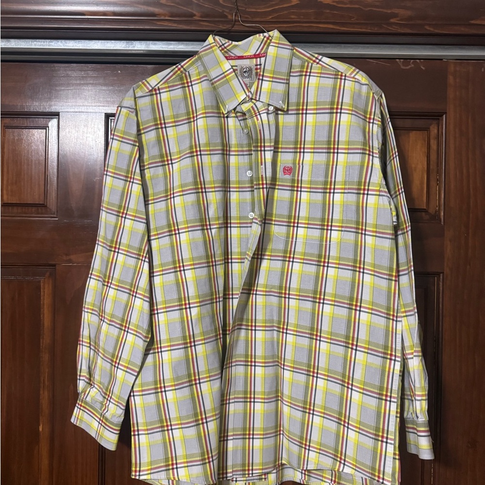 Cinch Men's Yellow and White Plaid Shirt